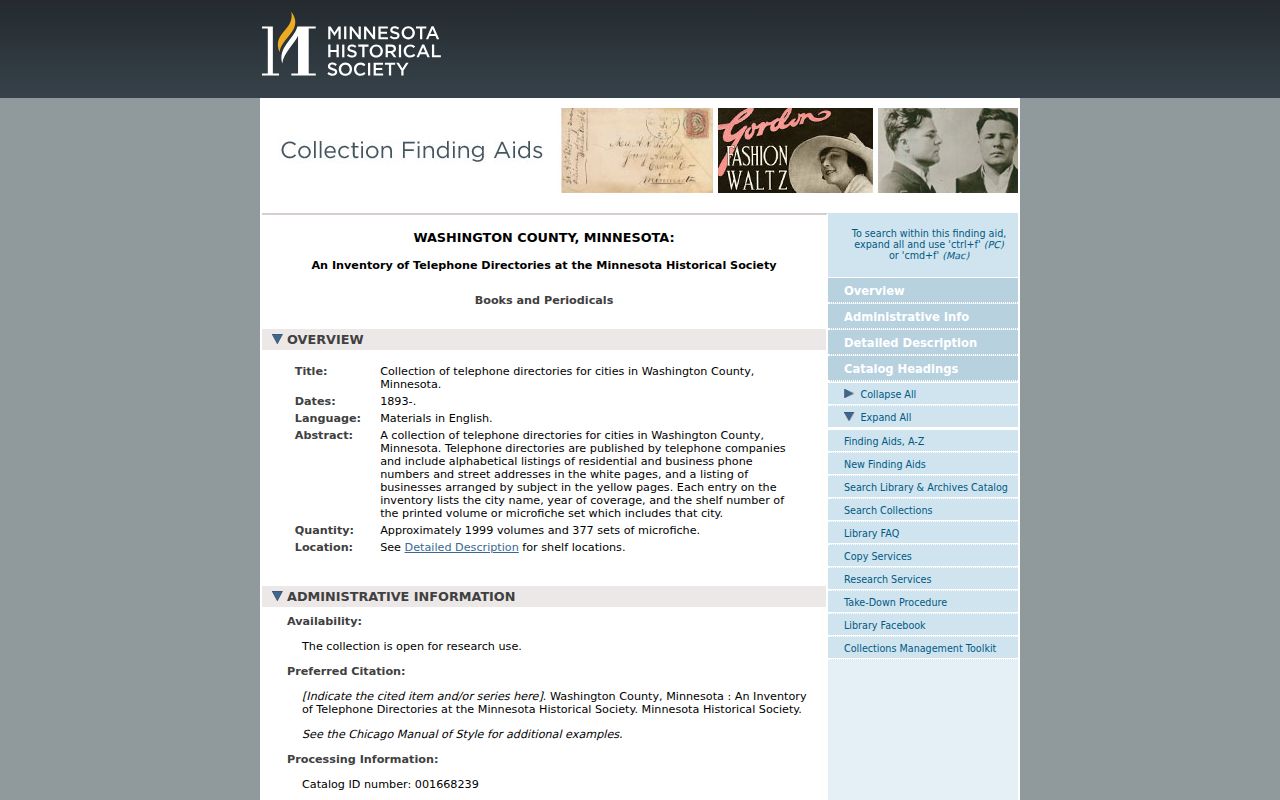 Woodbury city directory MNHS telephone-directory finding aid