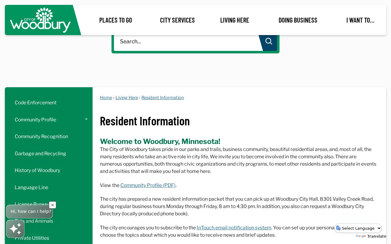 Woodbury city directory Resident Information request route