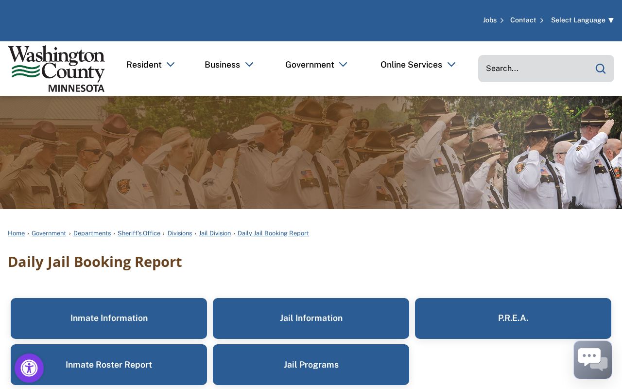Washington County daily jail booking report page
